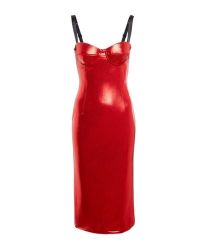 Dolce & Gabbana Laminated Bustier Midi Dress - Red