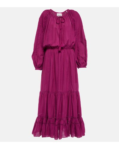 Isabel Marant Robe midi Latifa en coton et lin melanges - Violet