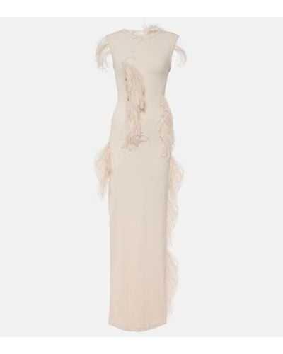 Acne Studios Essica Feather-trimmed Cotton-blend Maxi Dress - White