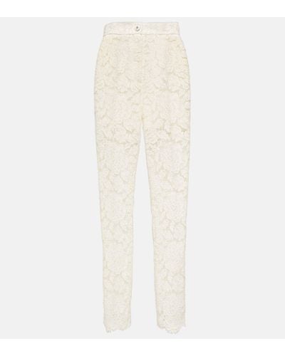 Dolce & Gabbana Pantalon a taille haute en dentelle - Blanc
