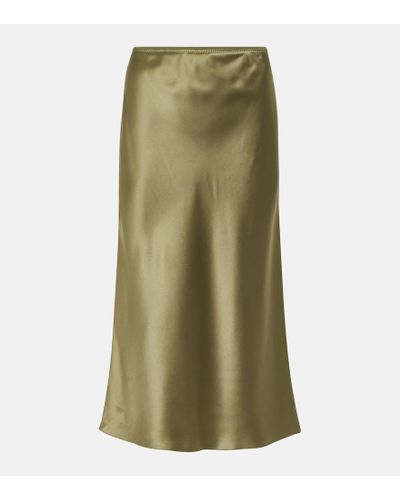 JOSEPH Isaak Silk Satin Midi Skirt - Green