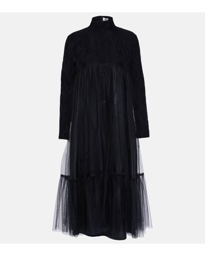 Noir Kei Ninomiya Robe midi en laine melangee et tulle - Noir