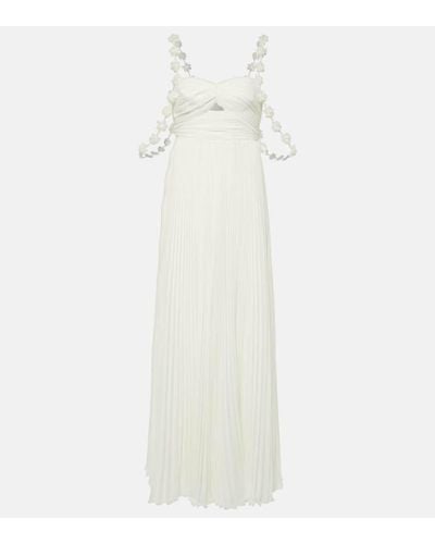 Self-Portrait Bridal Floral-applique Pleated Chiffon Maxi Dress - White