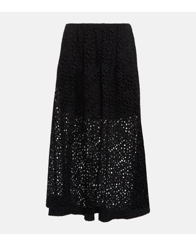 Totême High-rise Eyelet Cotton Midi Skirt - Black