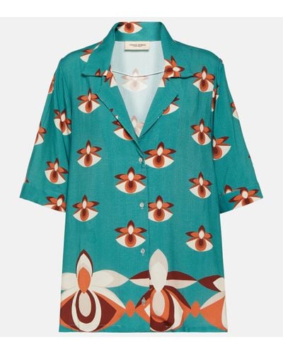 Adriana Degreas Vintage Orchid V-neck Printed Shirt - Blue