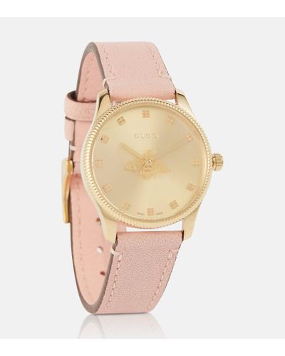 Gucci G-timeless 29mm Gold Pvd-plated And Leather Watch - Pink