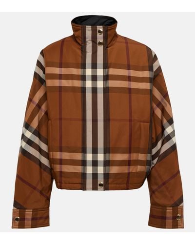 Burberry Checked Funnel-neck Jacket - Brown