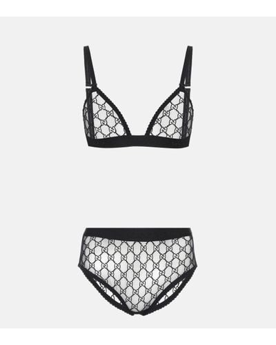 Gucci Tulle Embroide gg Lingerie Set - Black