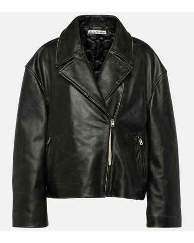 Acne Studios Lilket Distressed Leather Jacket - Black