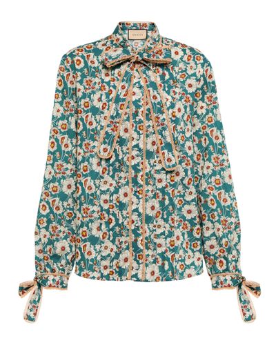 Gucci Bedruckte Bluse aus Baumwolle - Grün