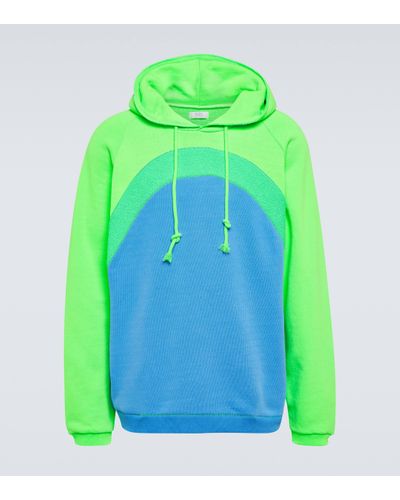 ERL Rainbow Boucle Trimmed Cotton Hoodie - Green