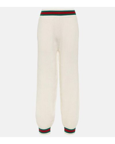 Gucci Ribbed-knit Wool Sweatpants - Natural