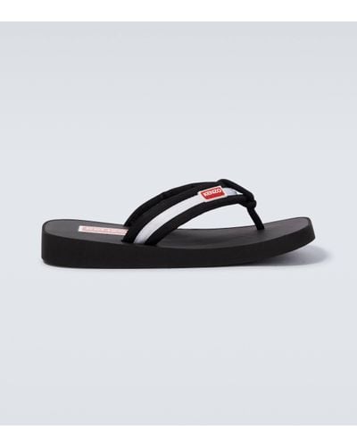 KENZO Logo Striped Thong Sandals - Black