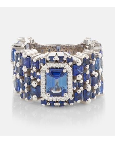 Suzanne Kalan Ring One Of A Kind aus 18kt Weissgold mit Diamanten und Saphiren - Blau