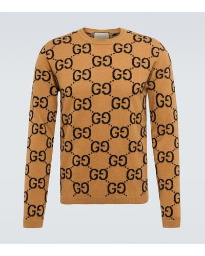 Gucci Maglione in jacquard di lana GG - Marrone