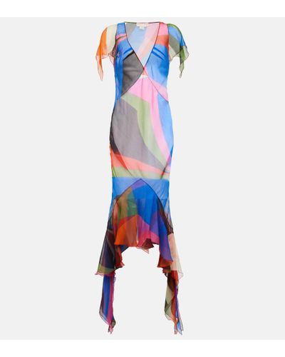 Emilio Pucci Printed Silk Midi Dress - Blue