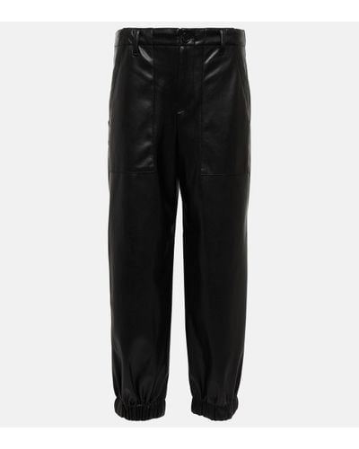 Velvet Mid-rise Tapered Faux Leather Trousers - Black