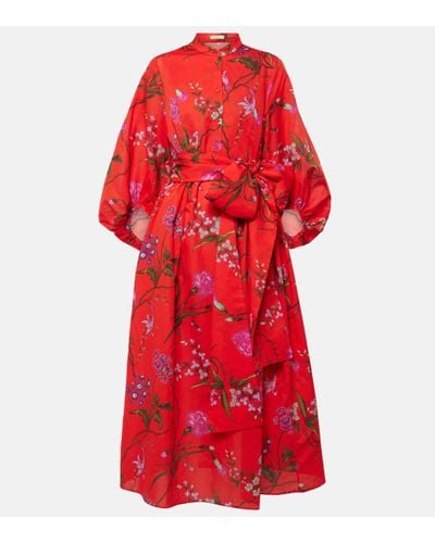 Erdem Tie-detail Cotton And Linen Midi Dress - Red