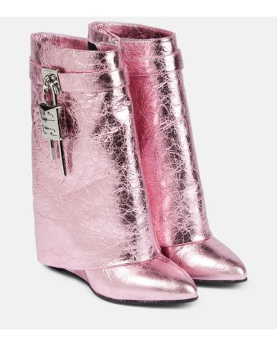 Givenchy Shark Lock Leather Ankle Boots - Pink