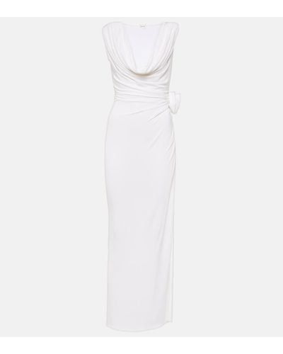 Magda Butrym Floral-applique Draped Jersey Gown - White