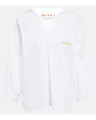 Marni V-neck Cotton Blouse - White