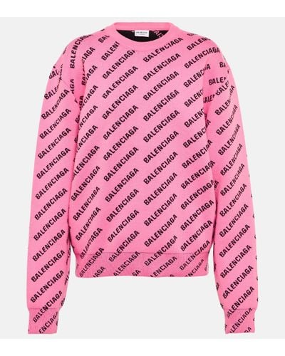 Balenciaga Pull en jacquard de coton melange a logo - Rose