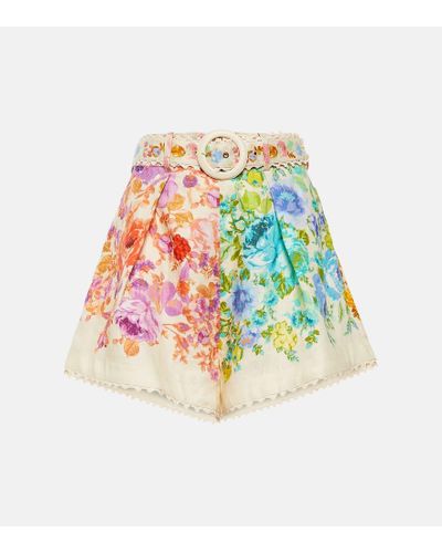 Zimmermann Shorts de ramio florales con cinturon - Blanco