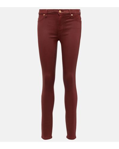 7 For All Mankind High-rise Cotton-blend Skinny Jeans - Red