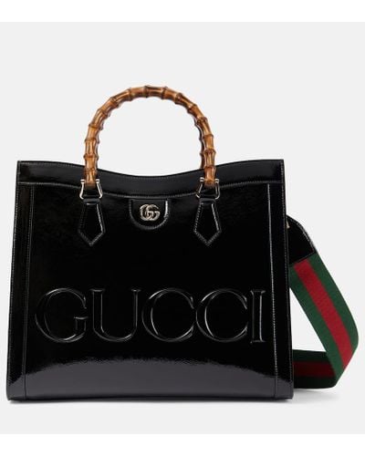Gucci Diana Medium Patent Leather Tote Bag - Black