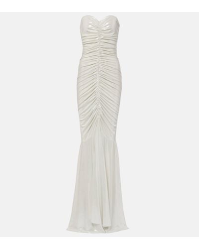 Norma Kamali Ruched Metallic Gown - White
