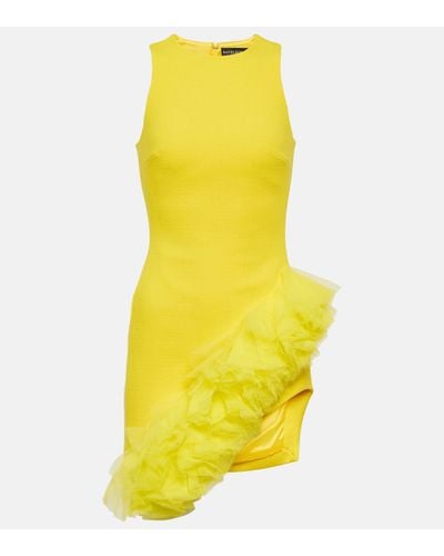 David Koma Ruffled Virgin Wool Crepe Minidress - Yellow