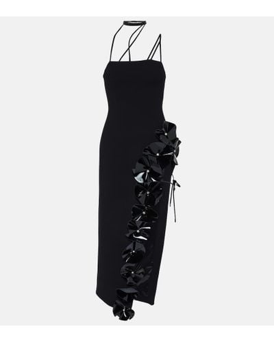 David Koma Floral-applique Virgin Wool Midi Dress - Black