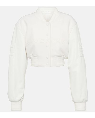 Givenchy Veste bomber raccourcie en laine et cuir - Blanc