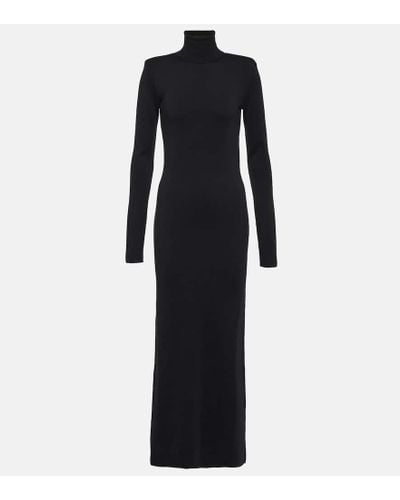 Saint Laurent Vestido largo de lana - Negro