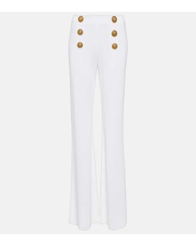 Balmain Pantalones de tiro alto adornados - Blanco