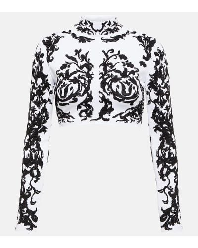 Alaïa Top cropped Calligraphy in jacquard - Nero