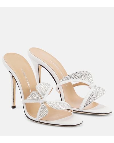Alessandra Rich Butterfly Crystal-embellished Leather Mules - White