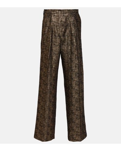 Dries Van Noten High-rise Tweed Straight Trousers - Brown