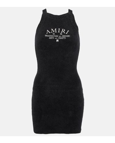 Amiri Logo Ribbed-knit Cotton-blend Minidress - Black