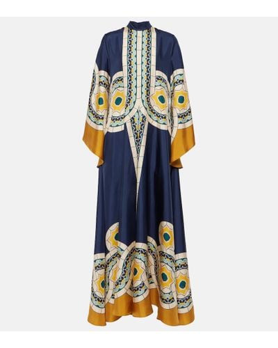 La DoubleJ Magnifico Robe Aus Bedrucktem Seiden-twill - Blau