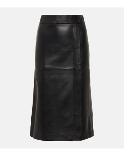 JOSEPH Sevres Leather Midi Skirt - Black