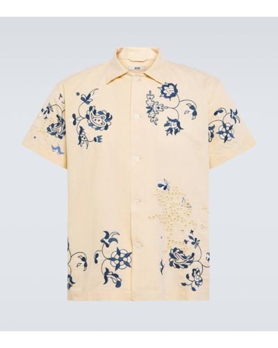 Bode Mended Floral Cotton And Linen Shirt - Natural