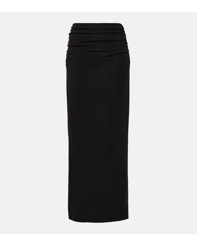 Velvet Hilton Ruched Jersey Midi Skirt - Black