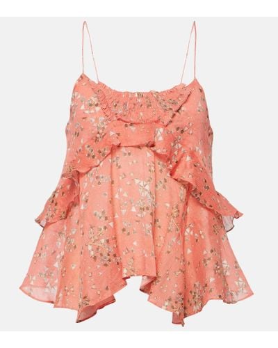 Isabel Marant Anissa Floral Cotton And Silk Tank Top - Pink
