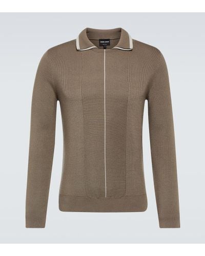 Giorgio Armani Wool Polo Top - Brown