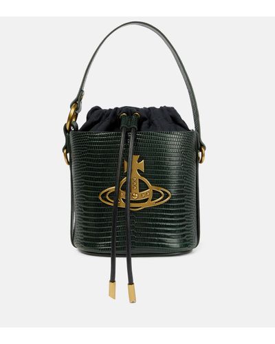 Vivienne Westwood Daisy Small Croc-effect Leather Bucket Bag - Black