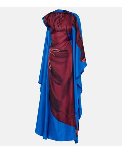 ROKSANDA Senvu Cape-panel Silk Maxi Dress - Blue