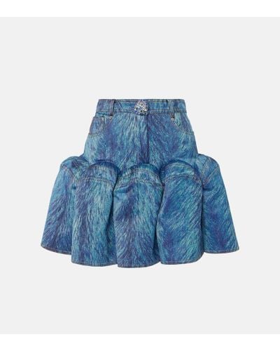 Area Embellished Fur-printed Miniskirt - Blue