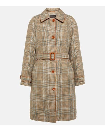 Loro Piana Checked Linen And Wool Coat - Natural