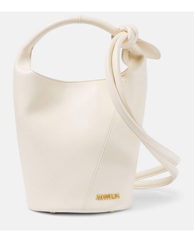 Jacquemus Le Petit Tourni Mini Leather Bucket Bag - White